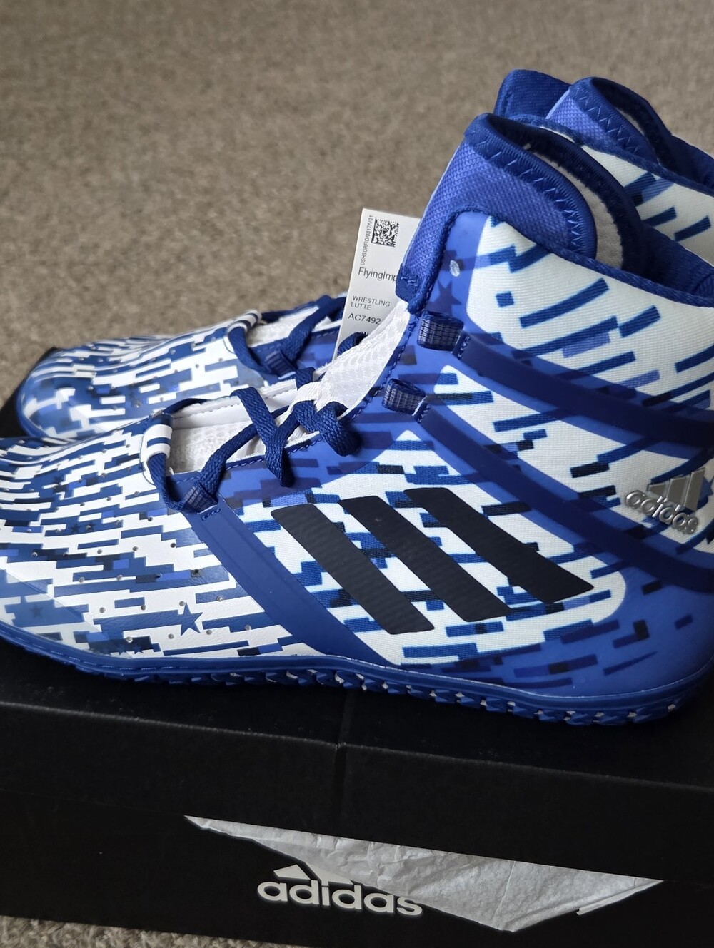 Adidas Impact Wrestling Shoes - Digital Print - Royal‎ Blue Mens Size 9 NEW